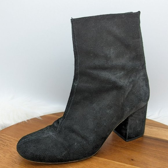 Free People Cecile Ankle Booties 38 8 Black Suede Leather Zip Back Block Heeled - Picture 13 of 13